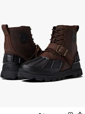 Ralph Lauren Dark Brown Suede and Black Lace-Up Oslo Boots